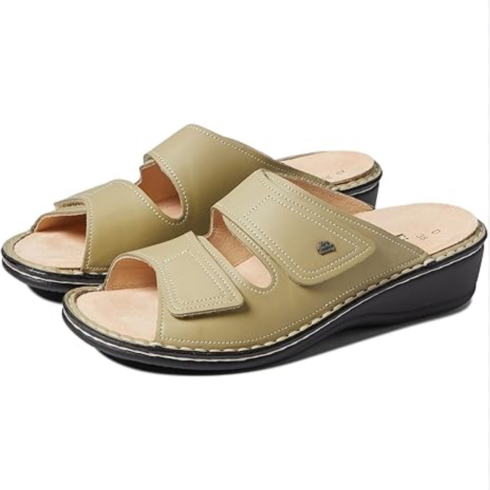 Finn Comfort Moss Green Leather Jamaika Walking Sandals